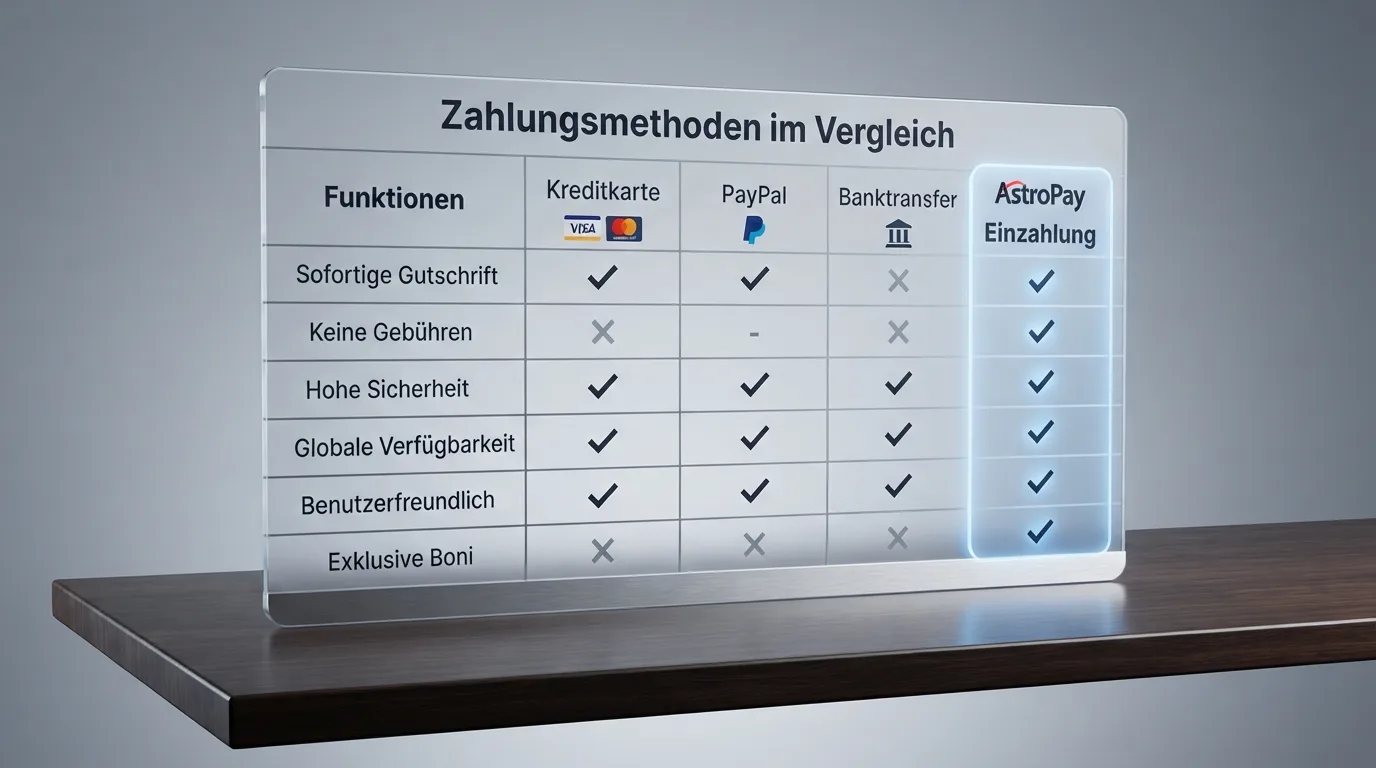 Vergleichstabelle der vorgestellten Anbieter mit hervorgehobener AstroPay-Spalte