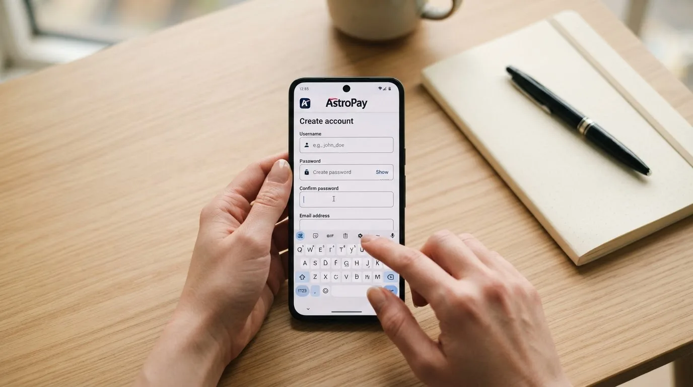 AstroPay-Kontoerstellung: Registrierungsmaske oder App-Startbildschirm