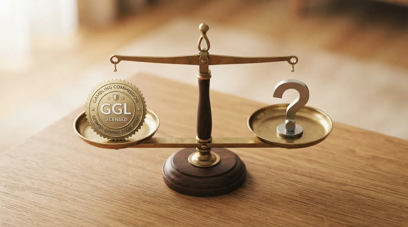 Waage mit GGL-Siegel auf der einen und einem Fragezeichen auf der anderen Schale