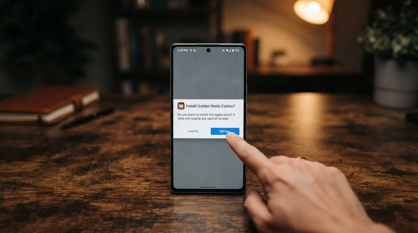 Android-Smartphone mit geöffneter APK-Installationsseite eines Casino-Anbieters