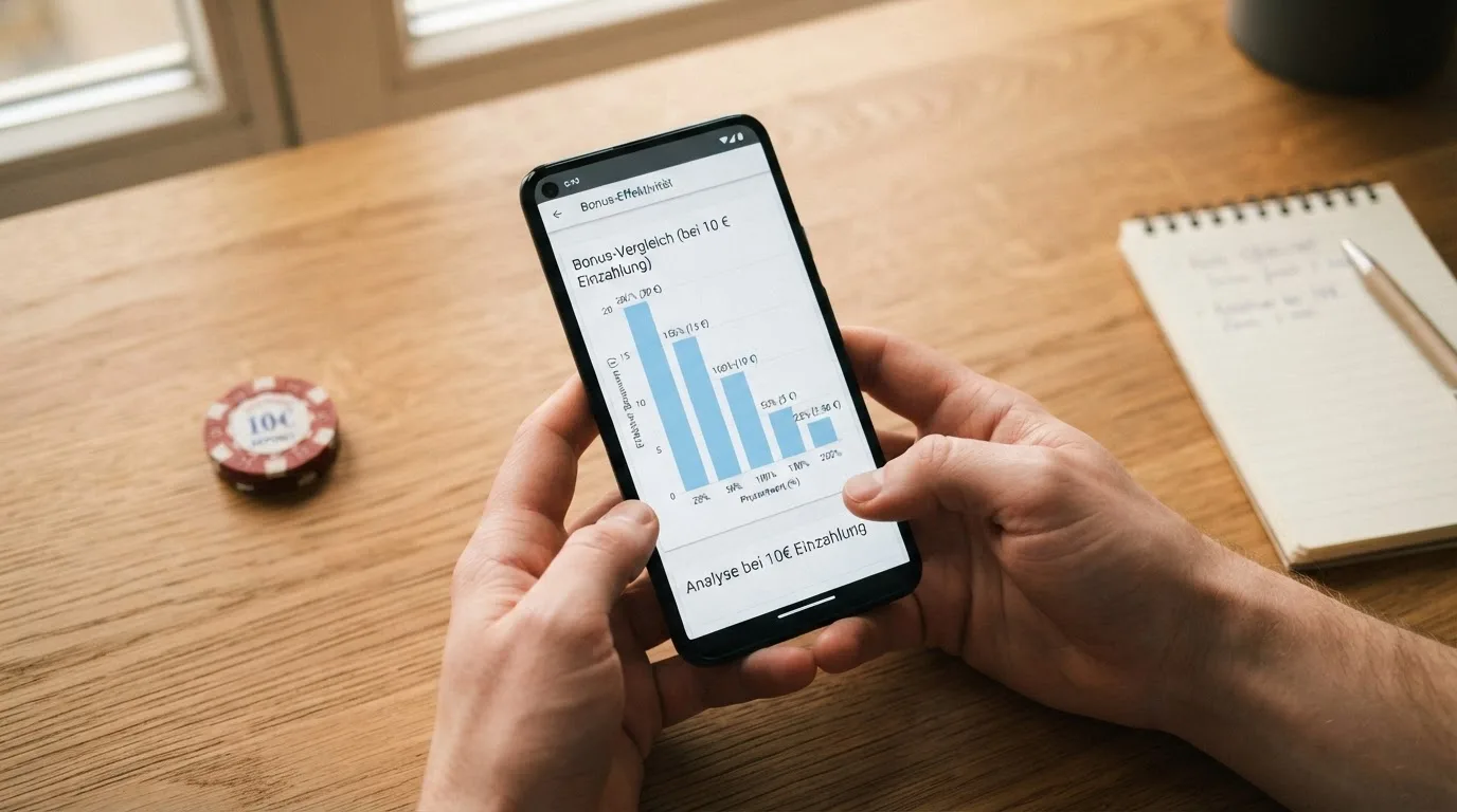 Bonusangebot im Vergleich: Prozentwert versus effektiver Wert bei 10 € Einzahlung