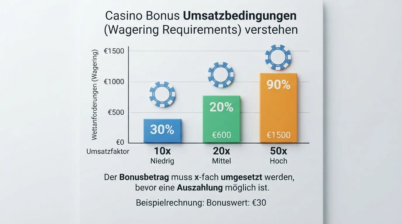 Infografik, die zeigt, wie Umsatzbedingungen den tatsächlichen Bonuswert beeinflussen