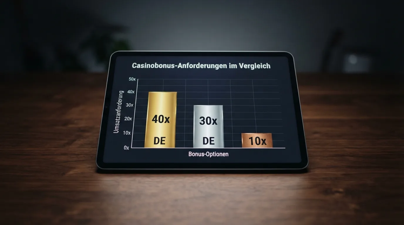 Balkendiagramm der Umsatzbedingungen und zeitlichen Gültigkeit von Casino-Boni im Vergleich