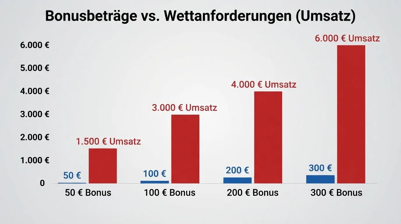 Balkendiagramm mit Bonusbeträgen und deutlich höheren erforderlichen Umsätzen