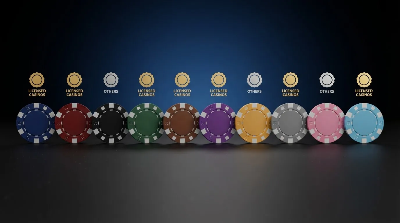 Vergleichsansicht mit Lizenzsymbolen, Bonuswerten und zehn Casino-Anbietern