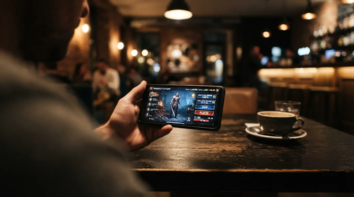 Smartphone mit Casino-Oberfläche im mobilen Browser, kein App-Icon sichtbar