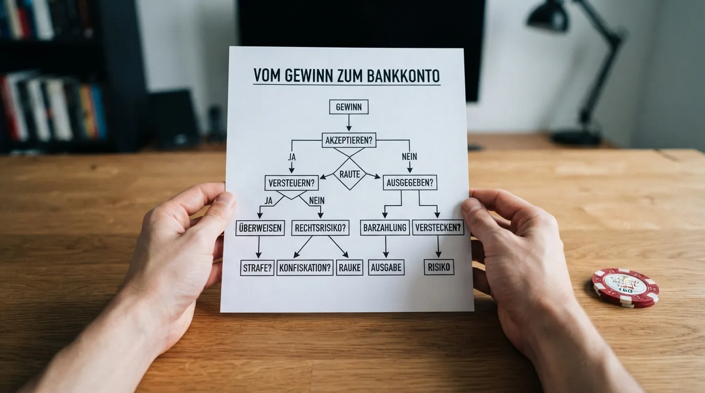 Flussdiagramm von Gewinn über Guthaben und Prüfung bis zum Bankkonto