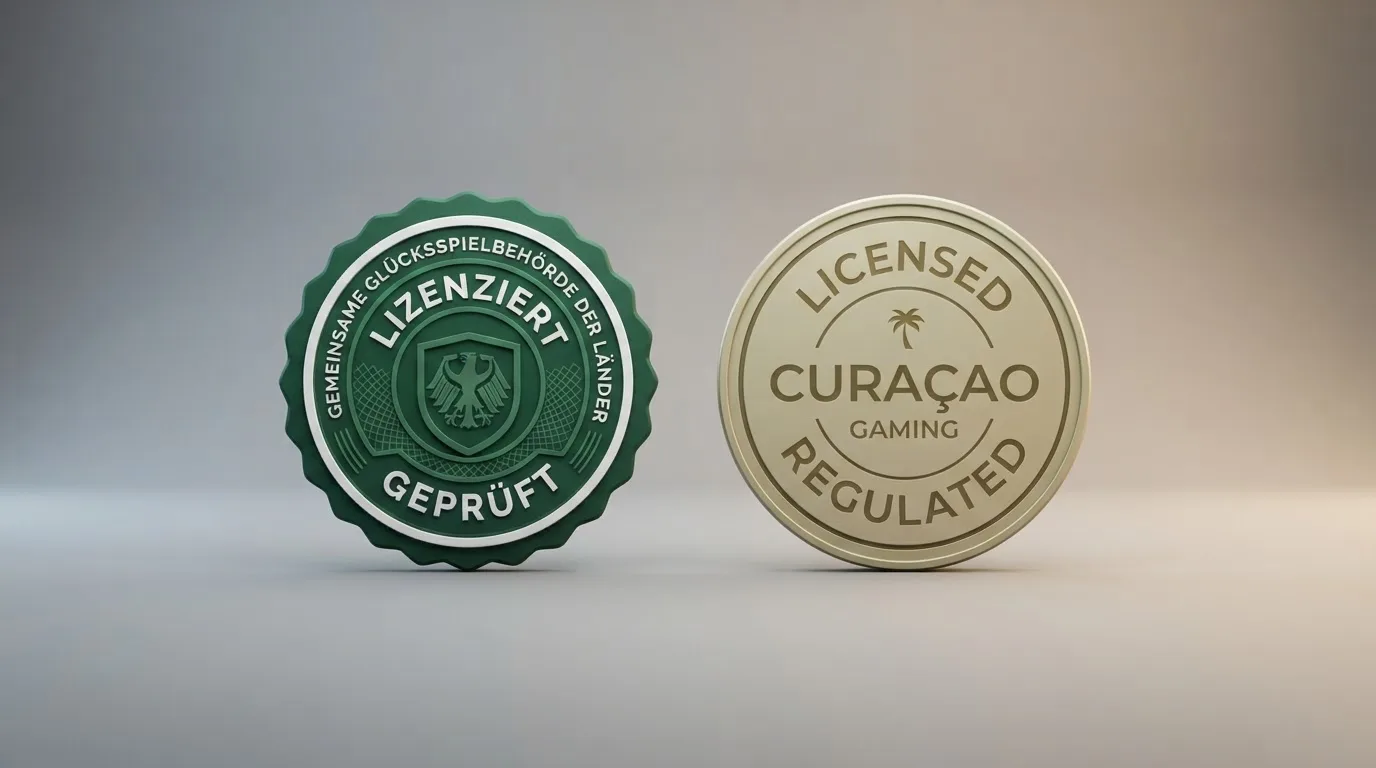 Vergleichsdarstellung von GGL-Siegel und Curaçao-Lizenz als Sicherheitsampel