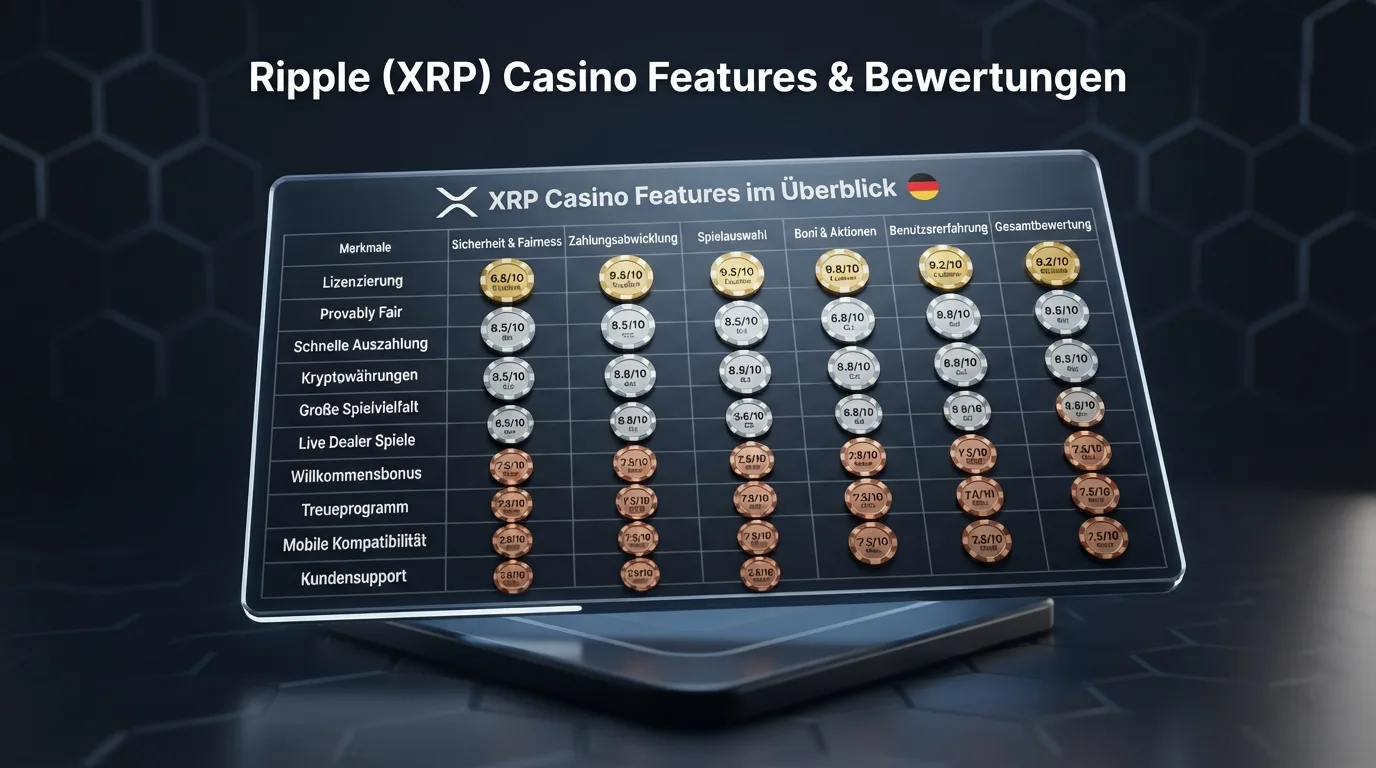 Vergleichstabelle mit Casino-Logos und Bewertungskriterien