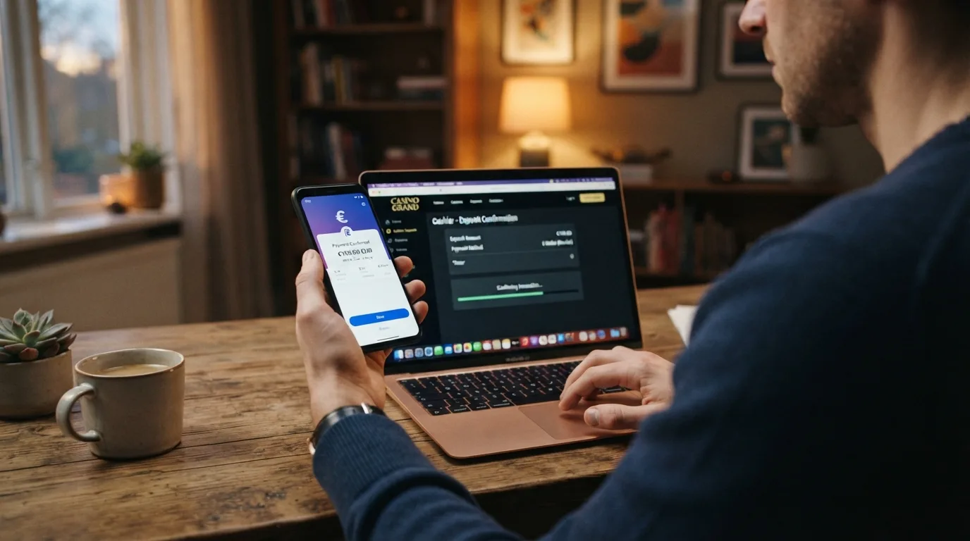 Schematische Darstellung des Zahlungsflusses: Spieler zur EcoPayz-Wallet zum Casino und zurück