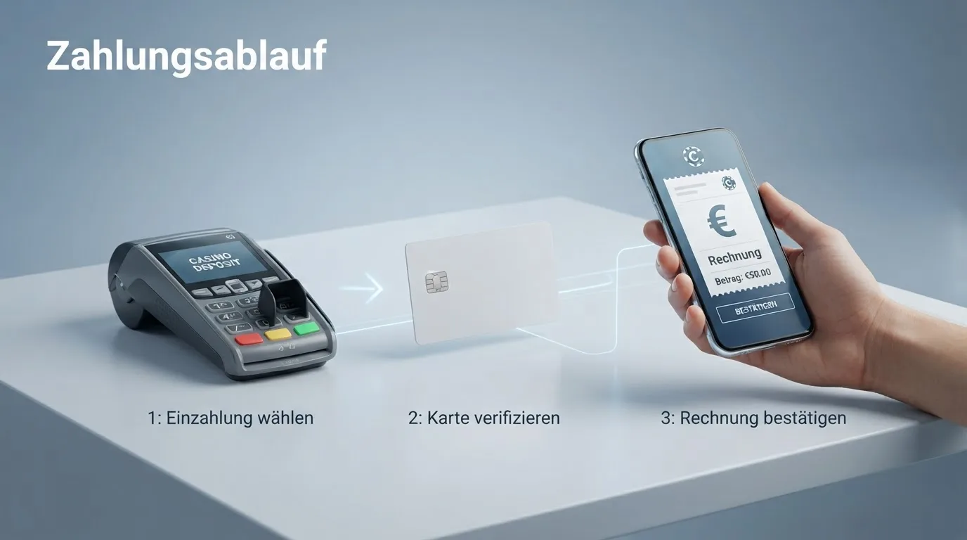 Infografik zum theoretischen Ablauf einer Casino-Einzahlung per Rechnung
