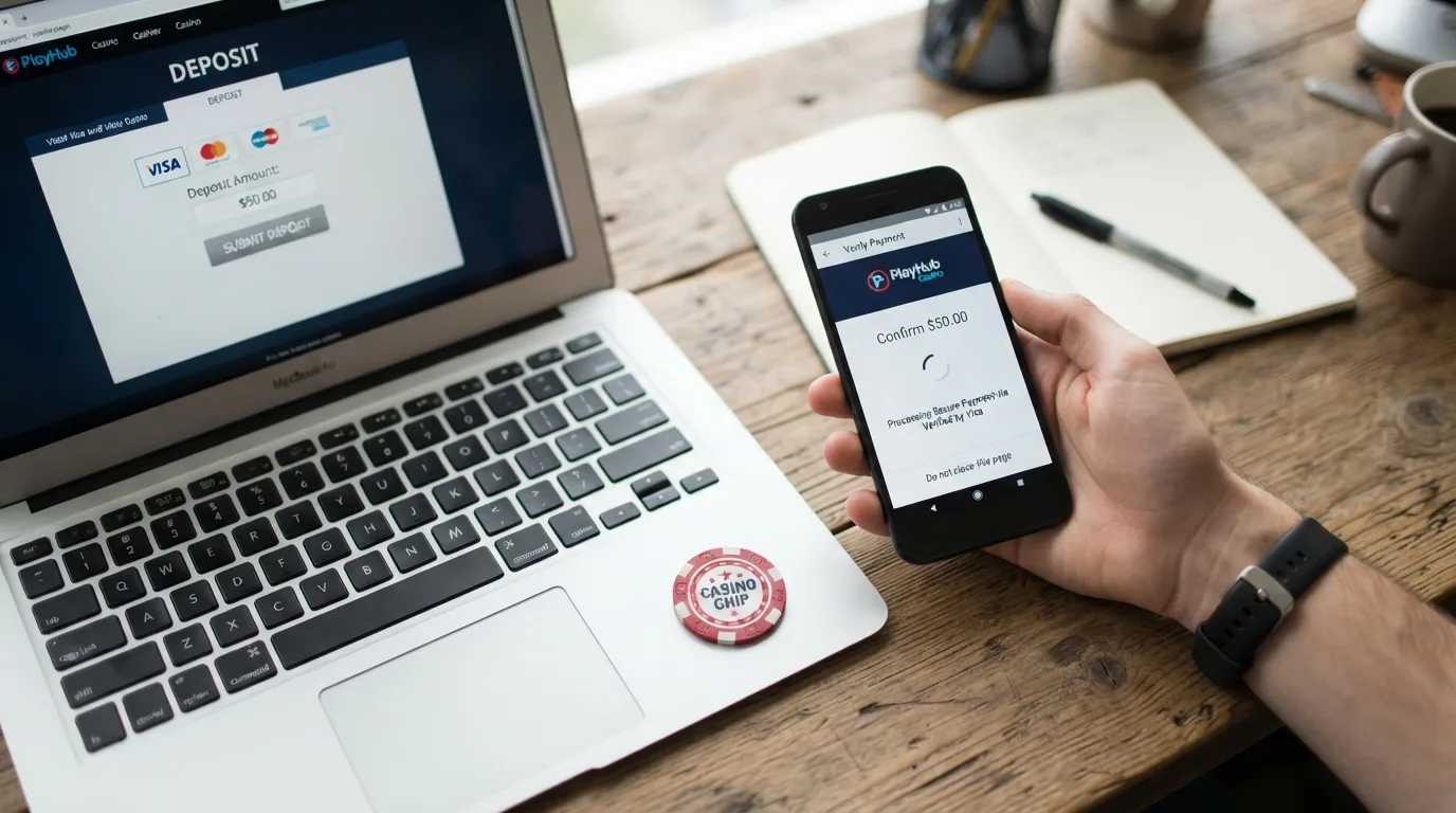 Kartendaten App-Bestätigung und Casino-Guthaben bilden einen dreistufigen Zahlungsablauf
