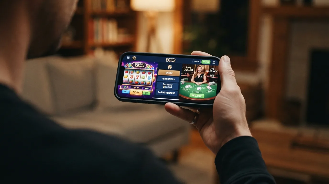 Smartphone mit geöffnetem Ethereum Casino im mobilen Browser