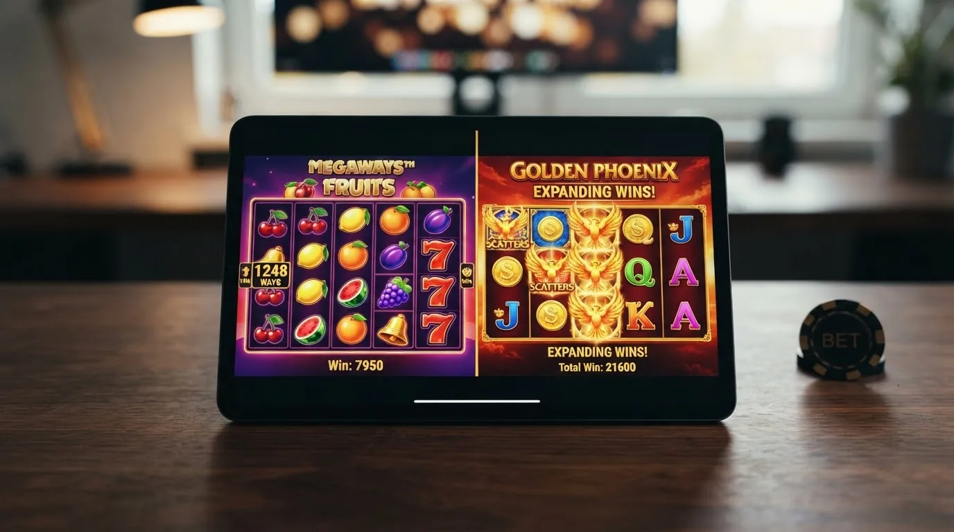 Spielautomaten-Bildschirm mit Sweet Bonanza und Gates of Olympus nebeneinander