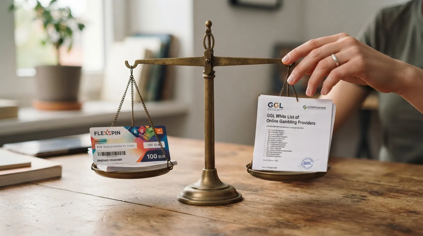 Eine Waage: links ein Flexepin-Gutschein, rechts die GGL-Whitelist – die bewusste Entscheidung