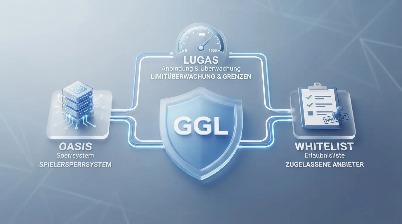 Diagramm: GGL-Aufsichtsstruktur mit OASIS- und LUGAS-Verbindung
