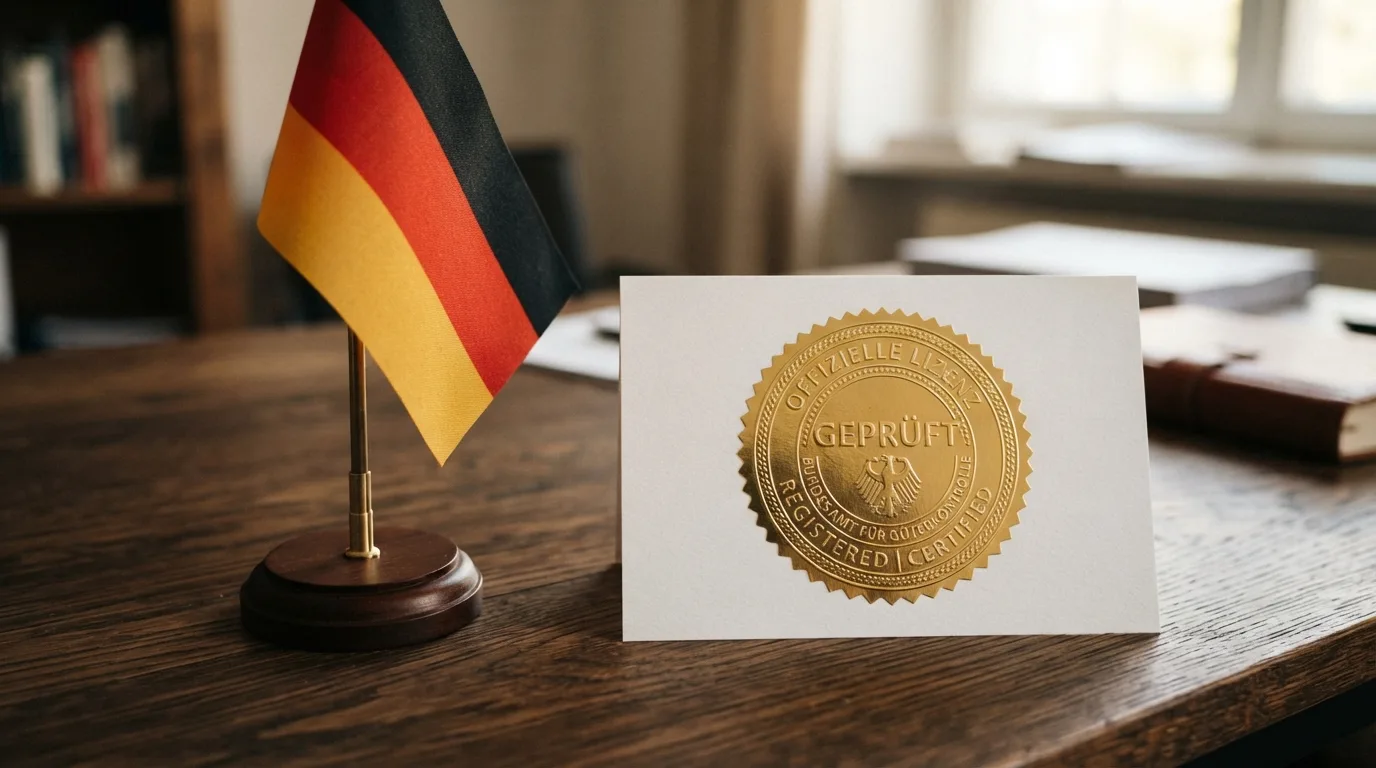 Deutsche Flagge und GGL-Logo neben internationalen Lizenzsiegeln