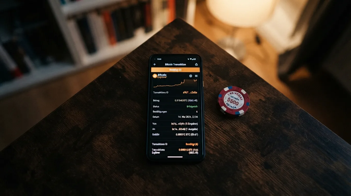 Bitcoin-Transaktion auf einer Blockchain-Ansicht mit hervorgehobener Bestätigung