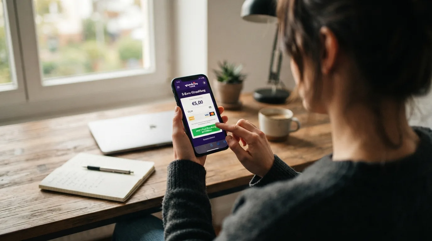 Smartphone mit Casino-Oberfläche im Browser und Einzahlungsdialog