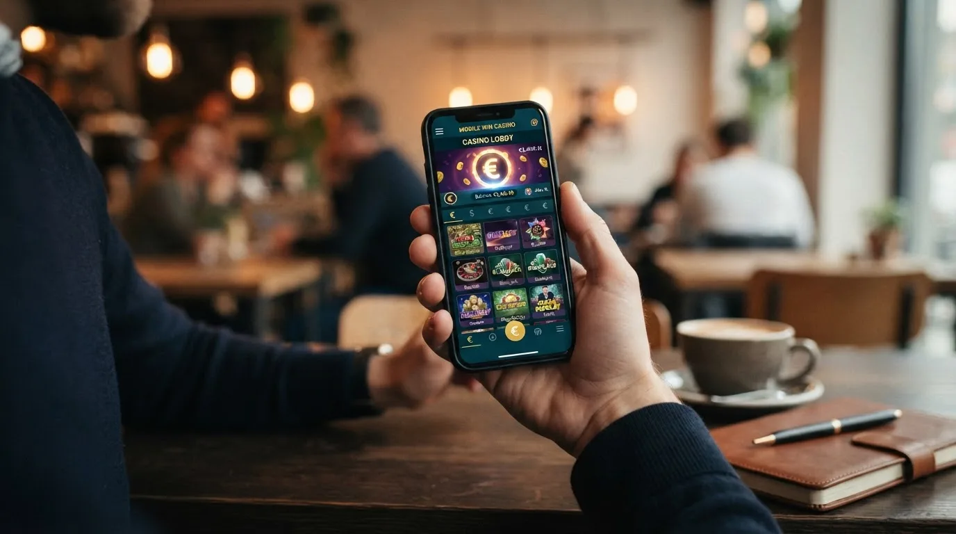 Smartphone mit mobiler Casino-Oberfläche und sichtbarem USDT-Zahlungsweg