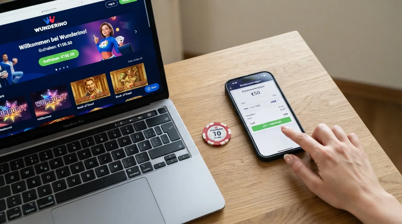Dreischritt-Grafik: Neteller-Konto, Casino-Einzahlung, Spielautomat