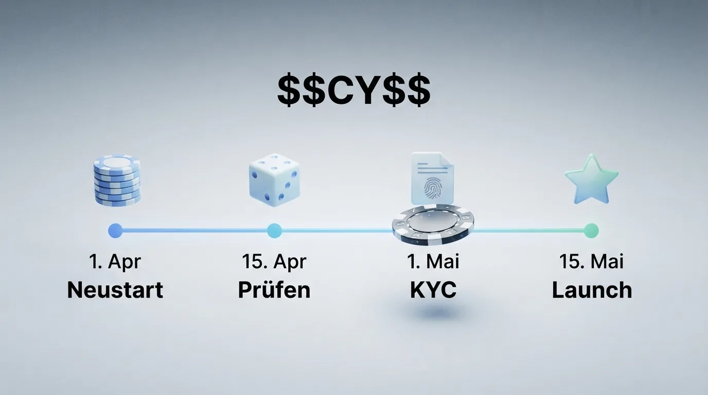 Kalenderblatt „2026“ mit Casino-Logo-Pins auf einzelnen Daten, daneben eine Checkliste mit Häkchen