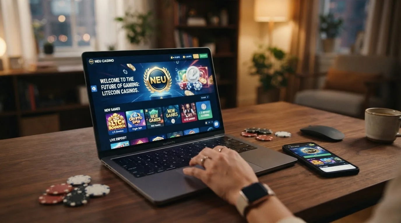 Ein neues Casino-Interface mit „Neu“-Badge und LTC-Zahlungssymbol