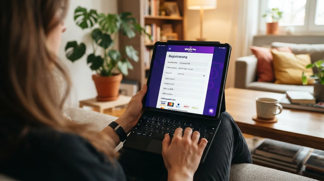 Screenshot eines neuen Casinos mit Registrierungsformular und Klarna in der Kasse