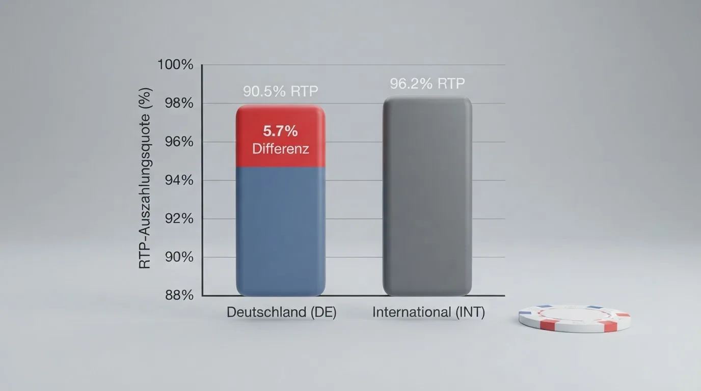 Vergleichsgrafik der RTP-Werte deutscher und internationaler Slot-Versionen mit farblicher Differenzmarkierung