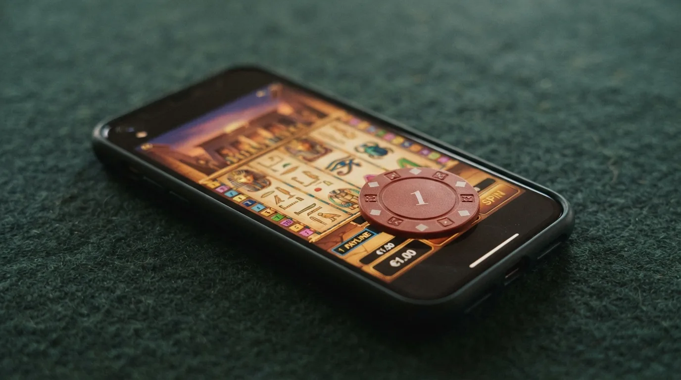 Screenshot eines beliebten Spielautomaten (Book of Dead) mit sichtbarem €1-Einsatz