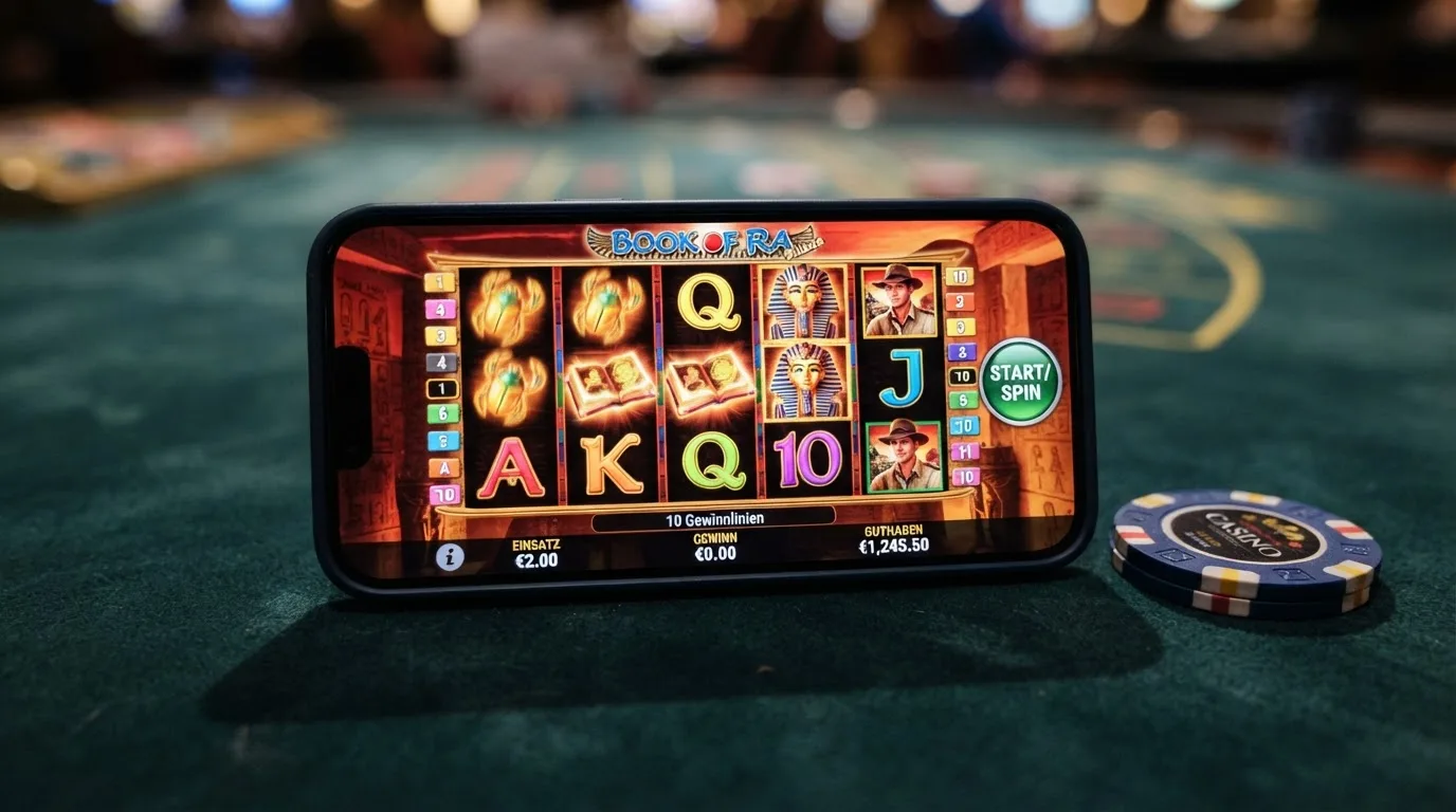 Beliebte Spielautomaten wie Book of Dead und Starburst auf einem Casino-Bildschirm