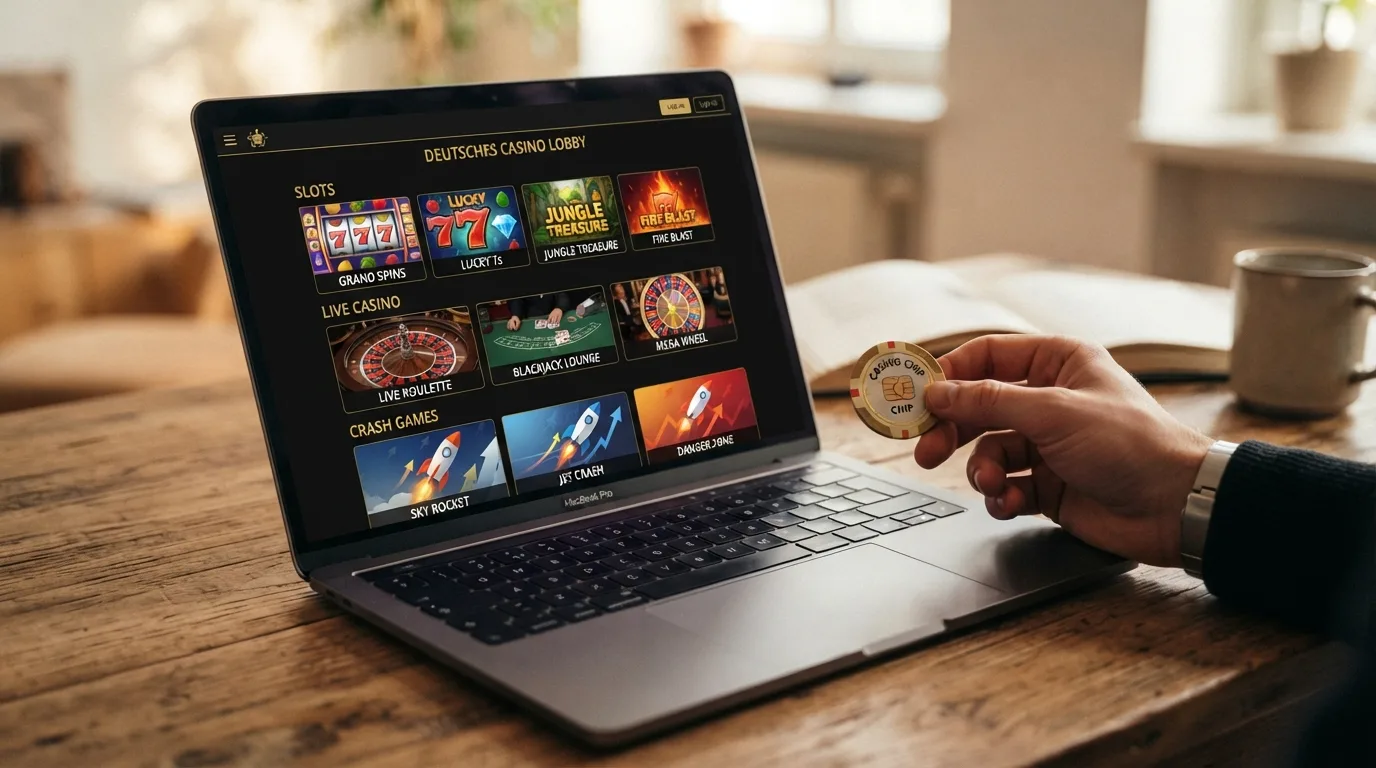 Kachel-Übersicht mit Software-Provider-Logos und Spielkategorien für Slots und Live-Tische