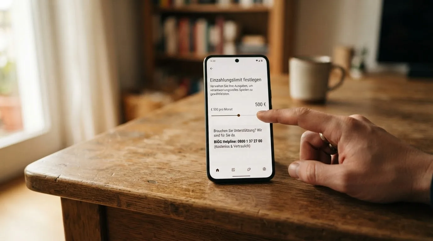 Screenshot der Einzahlungslimit-Einstellungen mit BIÖG-Telefonnummer