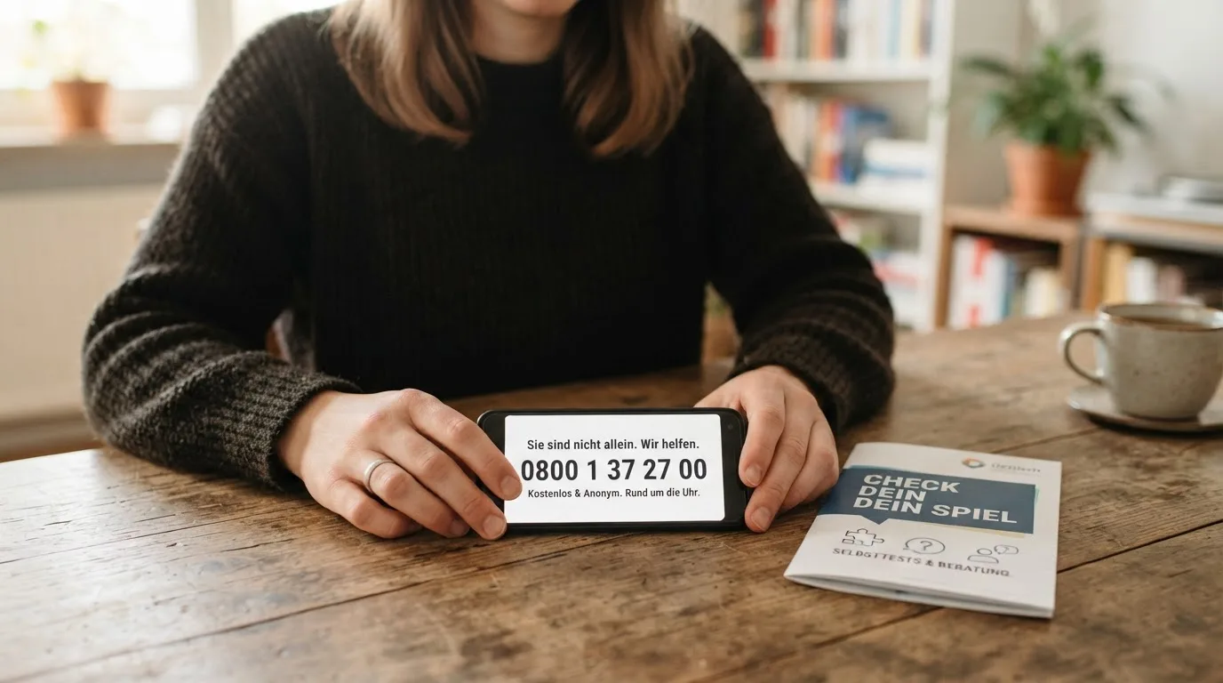 Spielerschutz-Symbole: Hotline-Telefon, Selbsttest-Button, Beratungs-Icons