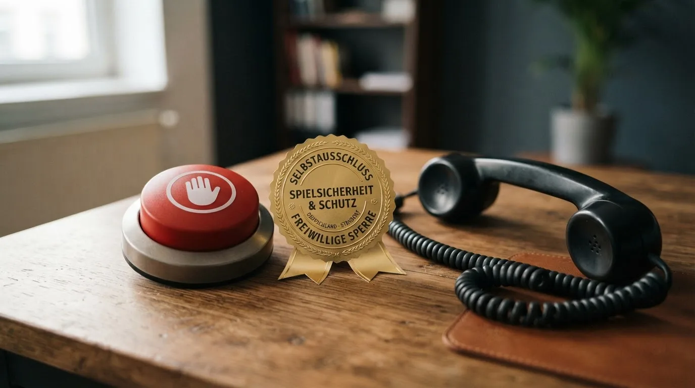 Panikbutton neben Sperrsystem und einem Telefonhörer für vertrauliche Beratung