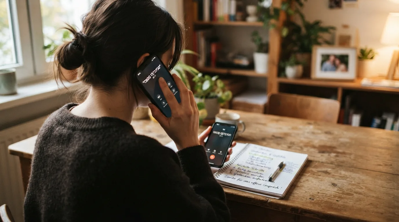 Beratungsszene mit Hotline-Telefon und Nummer 0800 1372700