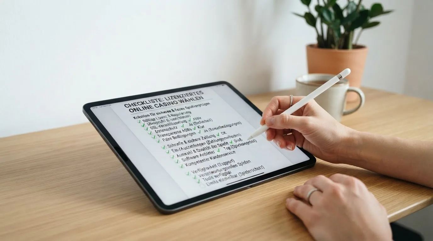Checkliste mit Häkchen neben Auswahlkriterien auf Tablet
