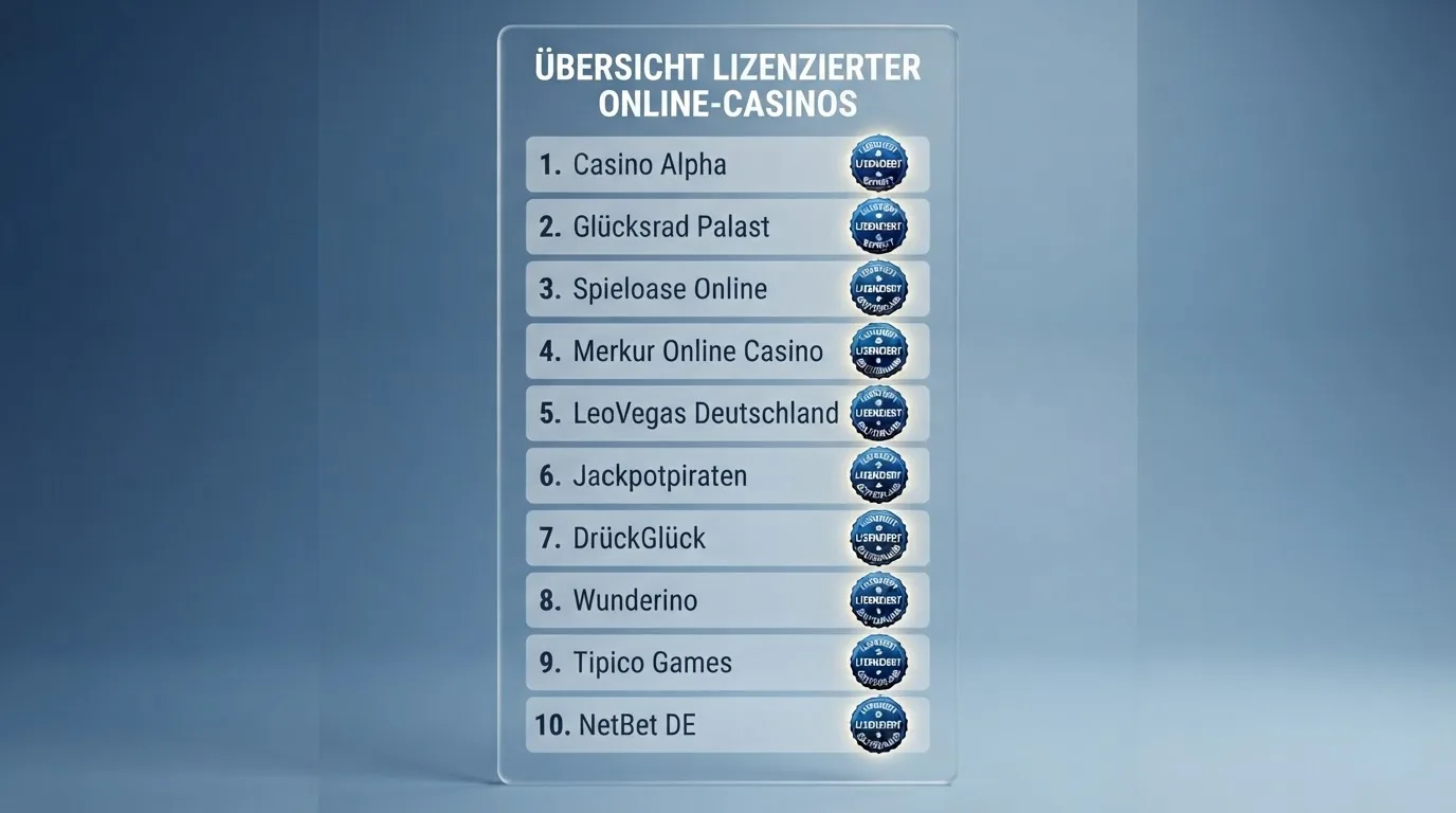 Übersichtliche Rangliste mit Casino-Logos und Lizenzstatus