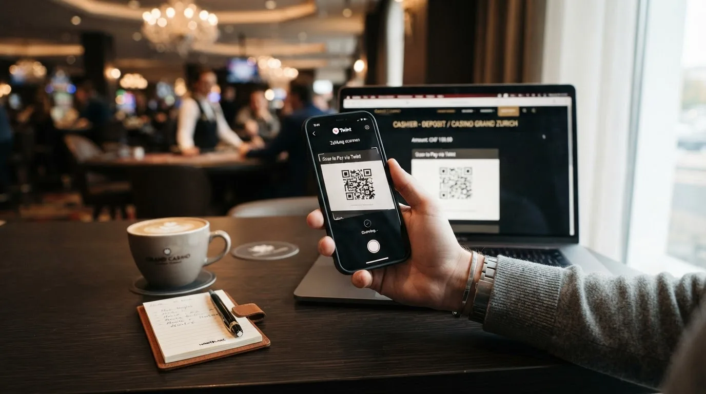 Dreischritt-Darstellung: QR-Code scannen → per 2FA bestätigen → Guthaben verfügbar, auf einem Smartphone-Display