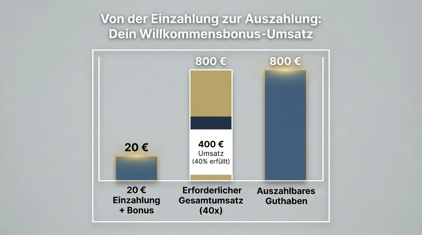 Grafik zeigt, wie ein 20-Euro-Bonus durch Umsatzbedingungen wächst