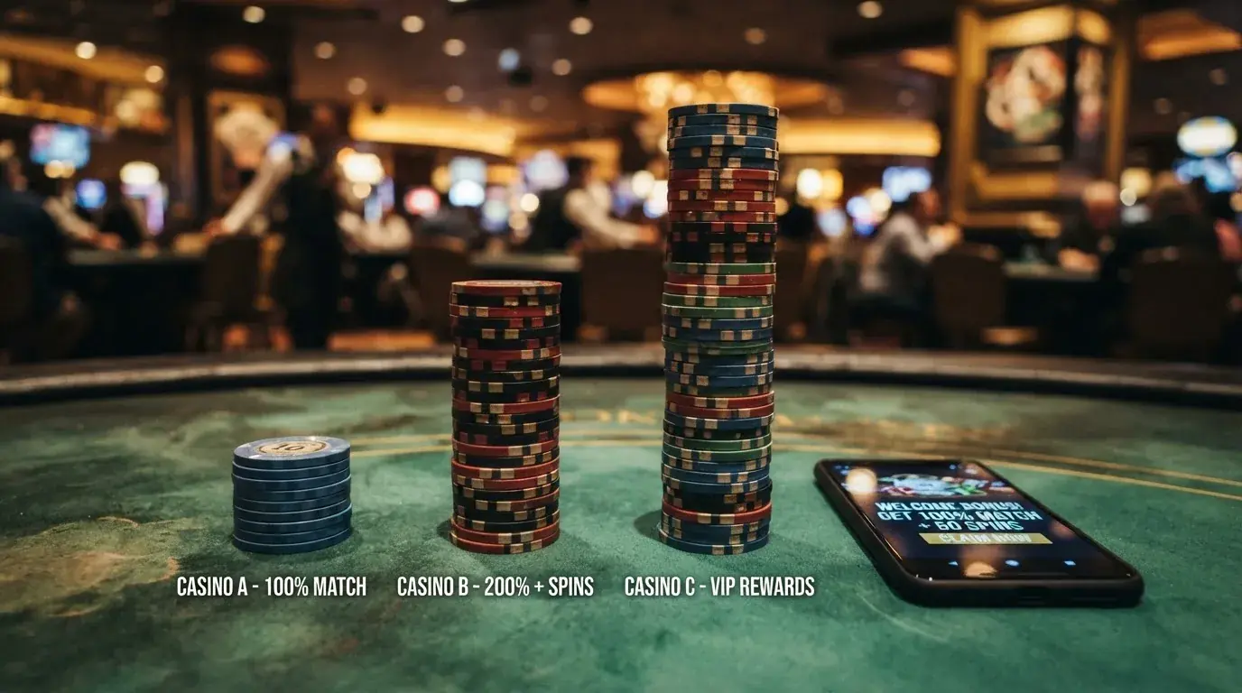 Willkommensboni der zehn getesteten Casinos im visuellen Direktvergleich